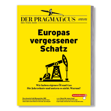 Magazincover „Der Pragmaticus“:: Bild einer Ölfördermaschine auf gelbem Hintergrund